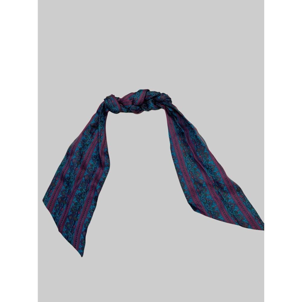 Vintage Paisley Striped Ribbon Hair Scarf Teal Purple Boho Retro Accessory